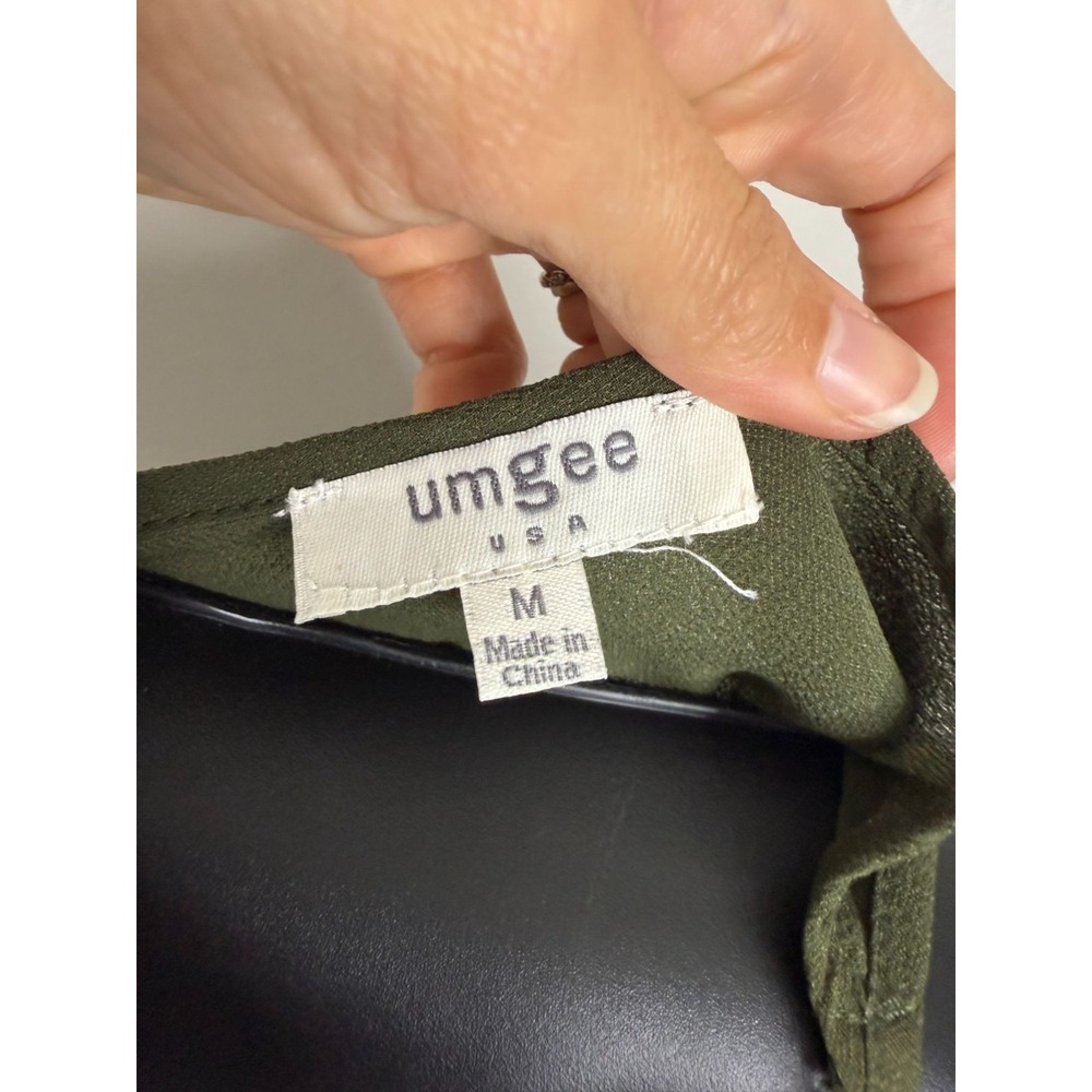 Umgee Womens Tank Top Blouse Tie Front Olive Green Size Medium - Picture 3 of 5